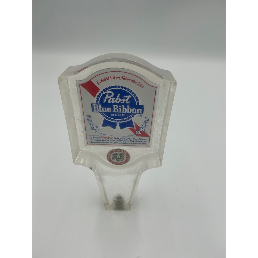 Vintage Pabst Blue Ribbon PBR Beer Tap Handle Clear Lucite Acrylic Shield Logo